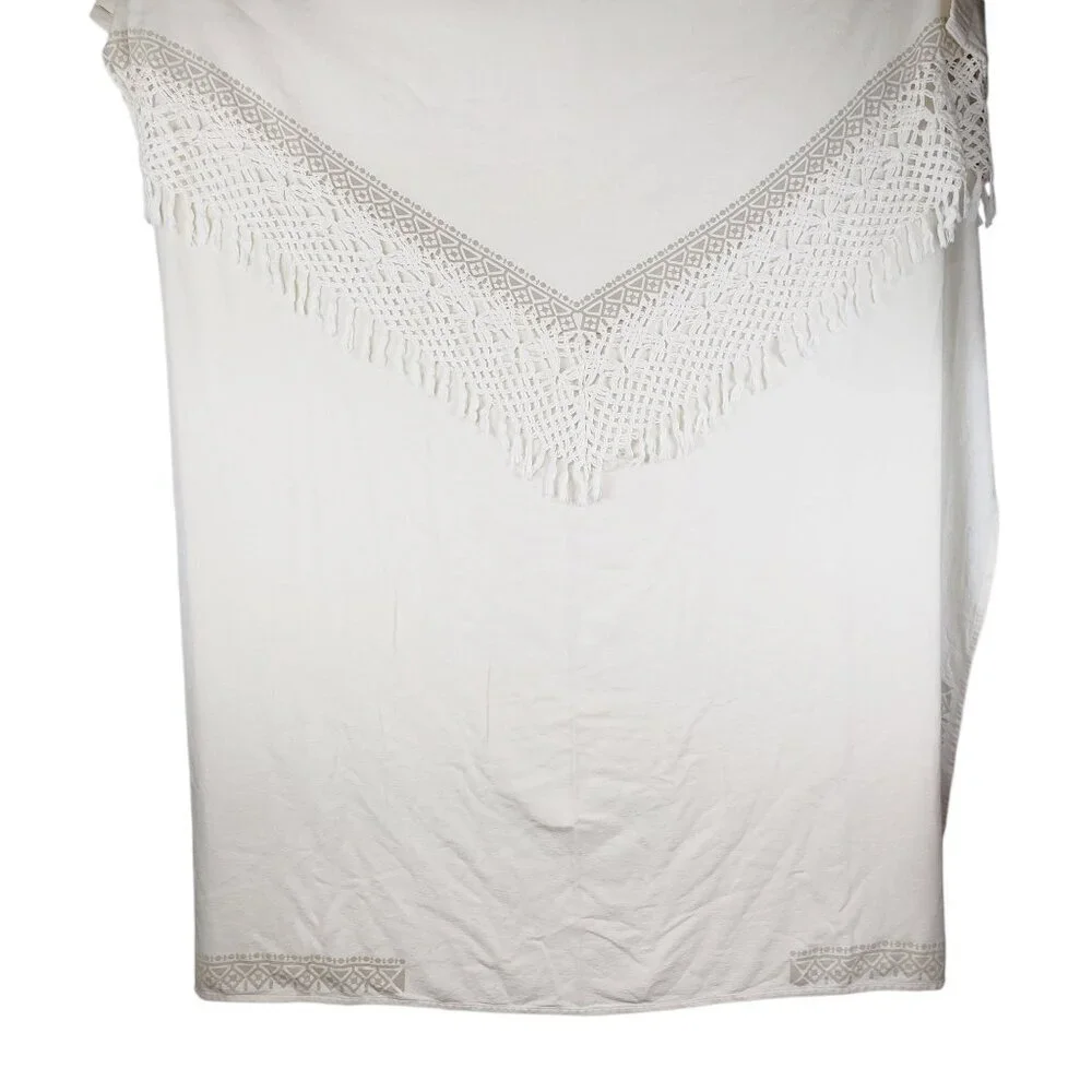 Anthropologie Knotted Macrame Overlay Shower Curtain Ivory Cotton Boho Fringe